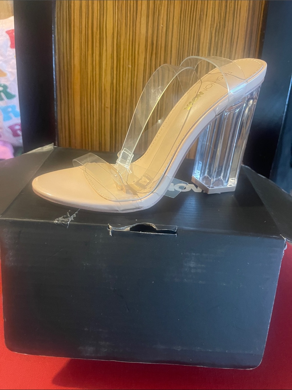 Fashion Nova Clear Triple-Strap Block Heels - Nude Footbed